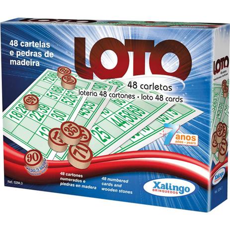 Jogo de Bingo Loto 48 Cartelas C/PEDRA Madei - Xalingo Menor preço em Jogo de Bingo Loto 48 Cartelas C/PEDRA Madei - Xalingo