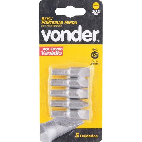Jogo de Bits e Ponteiras Fenda Encaixe 1/4 - 38 mm com 05 Peças - Vonder Menor preço em Jogo de Bits e Ponteiras Fenda Encaixe 1/4 - 38 mm com 05 Peças - Vonder