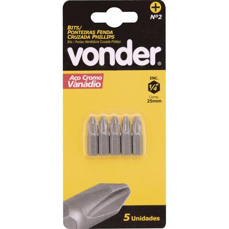 Jogo de Bits e Ponteiras Phillips Nº02 Encaixe 1/4 - 25 mm 05 Peças - Vonder Menor preço em Jogo de Bits e Ponteiras Phillips Nº02 Encaixe 1/4 - 25 mm 05 Peças - Vonder