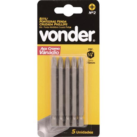 Jogo de Bits e Ponteiras Phillips Nº02 Encaixe 1/4 - 75 mm 05 Peças - Vonder Menor preço em Jogo de Bits e Ponteiras Phillips Nº02 Encaixe 1/4 - 75 mm 05 Peças - Vonder