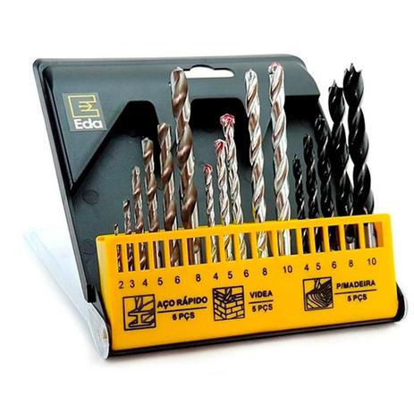 Jogo de Brocas Combinadas Kit com 16 Peças 9TG EDA Menor preço em Jogo de Brocas Combinadas Kit com 16 Peças 9TG EDA