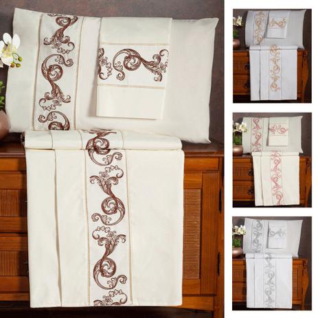 Jogo de Cama Box Queen Kit 4 Peças Lençol Elástico Conjunto Completo Fronha 70x50 Bordada Arabesco - Mercado Bordado Menor preço em Jogo de Cama Box Queen Kit 4 Peças Lençol Elástico Conjunto Completo Fronha 70x50 Bordada Arabesco - Mercado Bordado