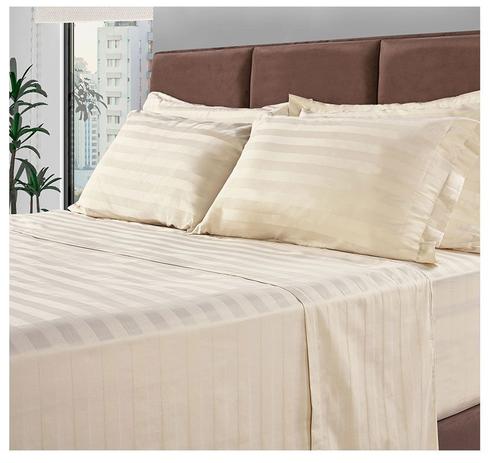 Jogo de Cama Casal 300 Fios 100% Algodão Adamascado 4 Peças Marfim - Bf Colchões Menor preço em Jogo de Cama Casal 300 Fios 100% Algodão Adamascado 4 Peças Marfim - Bf Colchões