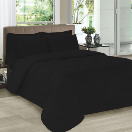 Jogo de Cama Casal 5 Peças com Edredom e Porta Travesseiros Preto Casa Dona Menor preço em Jogo de Cama Casal 5 Peças com Edredom e Porta Travesseiros Preto Casa Dona