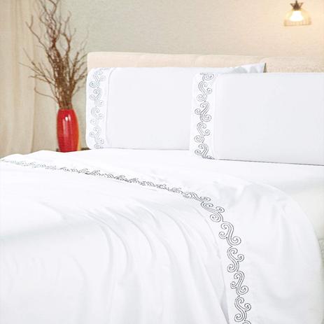 Menor preço em Jogo de Cama Casal Enxoval 4 Peças Recém Casados Microfibra Casaborda Branco