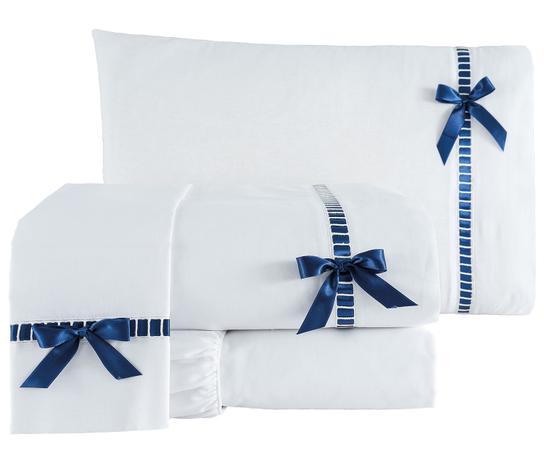 Jogo de Cama Casal Padrão Essence 100 Algodão 200 Fios 04 Peças - Branco / Marinho - Borda bordados enxovais é boa?