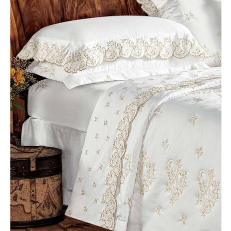 Jogo de Cama Casal Queen Andorra 04 Peças 100 Algodão 400 Fios Bordado - Branco - Juma Menor preço em Jogo de Cama Casal Queen Andorra 04 Peças 100 Algodão 400 Fios Bordado - Branco - Juma