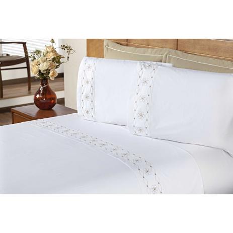 Jogo de Cama Damasco Casal King Percal 200 Fios 100 Algodão 04 Peças- Branco/Bege - Aquarela Menor preço em Jogo de Cama Damasco Casal King Percal 200 Fios 100 Algodão 04 Peças- Branco/Bege - Aquarela