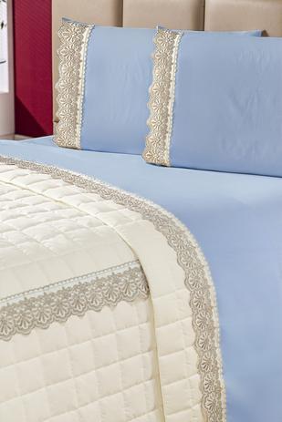 Jogo de Cama Encantos Re9casa Casal Super King 04 Peças Percal 150 fios - Cor Azul Claro Menor preço em Jogo de Cama Encantos Re9casa Casal Super King 04 Peças Percal 150 fios - Cor Azul Claro
