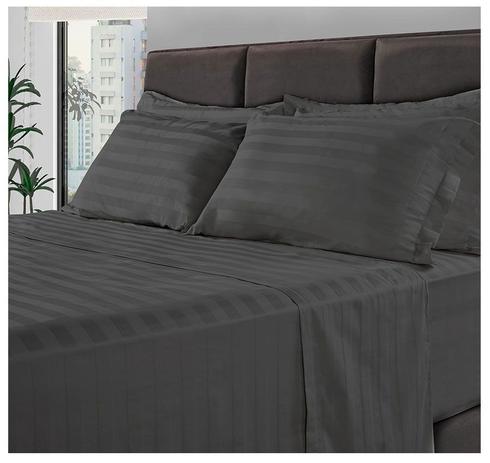 Jogo de Cama Queen 300 Fios 100 Algodão Adamascado 4 Peças Chumbo - Bf Menor preço em Jogo de Cama Queen 300 Fios 100 Algodão Adamascado 4 Peças Chumbo - Bf