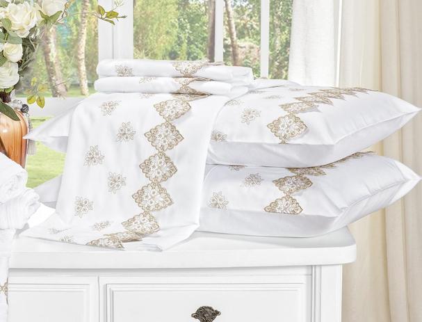 Jogo de Cama Sensualle Queen 4 Peças Bordado Branco - Vilela Menor preço em Jogo de Cama Sensualle Queen 4 Peças Bordado Branco - Vilela