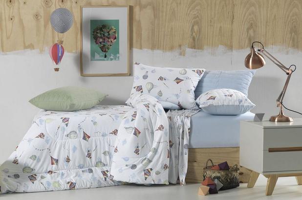 Jogo de Cama Solteiro Infantil Altenburg Azul Aventura no céu Menor preço em Jogo de Cama Solteiro Infantil Altenburg Azul Aventura no céu