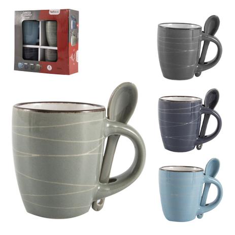 jogo de caneca de porcelana com colher para cafe / cappuccino listras 100ml 8 pecas na caixa wx - WELLMIX Menor preço em jogo de caneca de porcelana com colher para cafe / cappuccino listras 100ml 8 pecas na caixa wx - WELLMIX