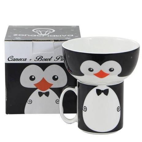 Jogo De Caneca e Bowl Pinguim - Zona criativa Menor preço em Jogo De Caneca e Bowl Pinguim - Zona criativa