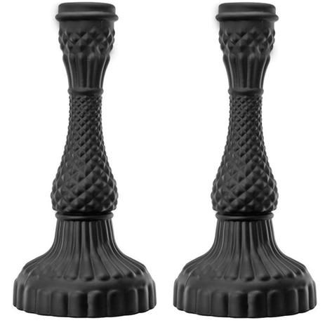 Jogo de Castiçal de Vidro Preto Fosco Porta Velas 2 Pçs - Mart Menor preço em Jogo de Castiçal de Vidro Preto Fosco Porta Velas 2 Pçs - Mart