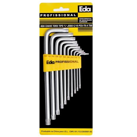Jogo de Chave Torx com 10 Peças T9 À T50 com Guia EDA-8QH Menor preço em Jogo de Chave Torx com 10 Peças T9 À T50 com Guia EDA-8QH