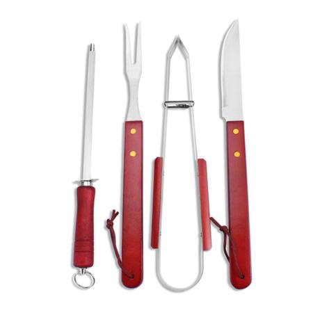 Jogo de Churrasco 4 Peças Inox e Madeira (Garfo, Faca, Pinça e Chaira) - Kehome Menor preço em Jogo de Churrasco 4 Peças Inox e Madeira (Garfo, Faca, Pinça e Chaira) - Kehome