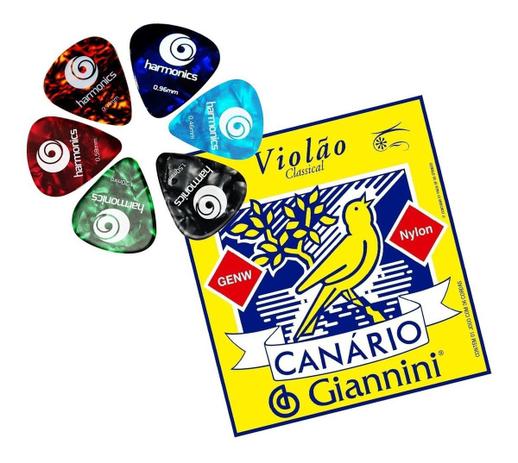 Jogo De Cordas Para Violão Nylon Canário Giannini + 6 Palhetas Harmonics Menor preço em Jogo De Cordas Para Violão Nylon Canário Giannini + 6 Palhetas Harmonics