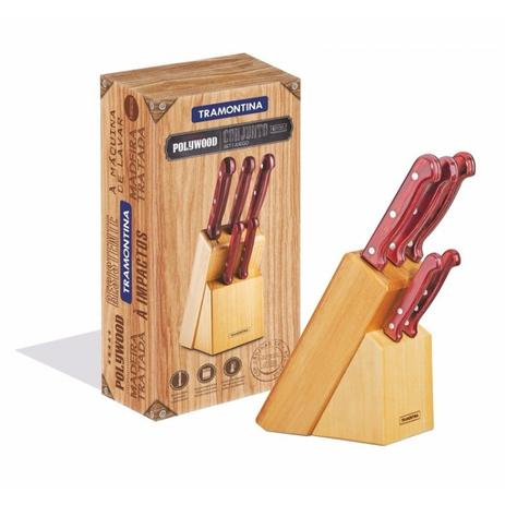 Jogo de Facas Inox com Cepo 6 Peças Polywood Tramontina 21199783 Mogno Menor preço em Jogo de Facas Inox com Cepo 6 Peças Polywood Tramontina 21199783 Mogno