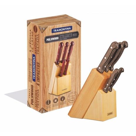Menor preço em Jogo de Facas Inox com Cepo 6 Peças Polywood Tramontina 21199983 Tabaco