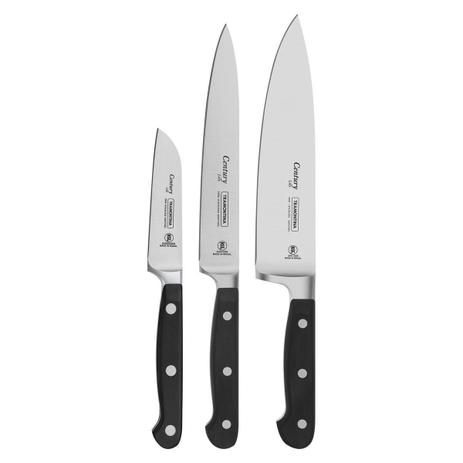 Jogo de Facas Tramontina 3PCS Century Preto Laminas Aço Inox e Cabos Policarbonato Menor preço em Jogo de Facas Tramontina 3PCS Century Preto Laminas Aço Inox e Cabos Policarbonato
