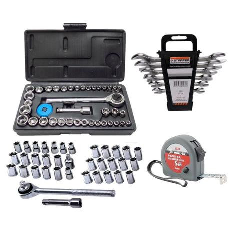 Jogo De Ferramentas 46 Peças Com Soquetes + Kit Chave Combinada + Trena 5 Mt - Titanium Menor preço em Jogo De Ferramentas 46 Peças Com Soquetes + Kit Chave Combinada + Trena 5 Mt - Titanium