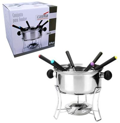 Jogo de fondue de inox com 6 garfos/suporte/fogareiro 410ml - Casita/imporiente Menor preço em Jogo de fondue de inox com 6 garfos/suporte/fogareiro 410ml - Casita/imporiente