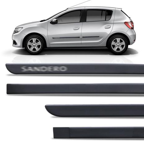 Jogo de Friso Lateral Tipo Borrachão Renault Sandero Preto Fosco Grafia Personalizada - Inbraca Menor preço em Jogo de Friso Lateral Tipo Borrachão Renault Sandero Preto Fosco Grafia Personalizada - Inbraca
