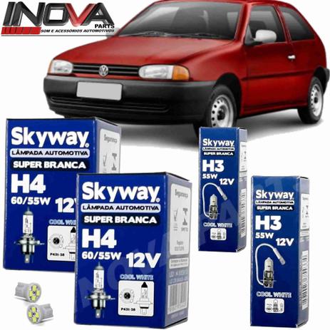 Jogo de Lampadas Super Branca Vw Gol Bola G2 H4 H3 55w Farol Alto Baixo e Milha - Skyway Menor preço em Jogo de Lampadas Super Branca Vw Gol Bola G2 H4 H3 55w Farol Alto Baixo e Milha - Skyway