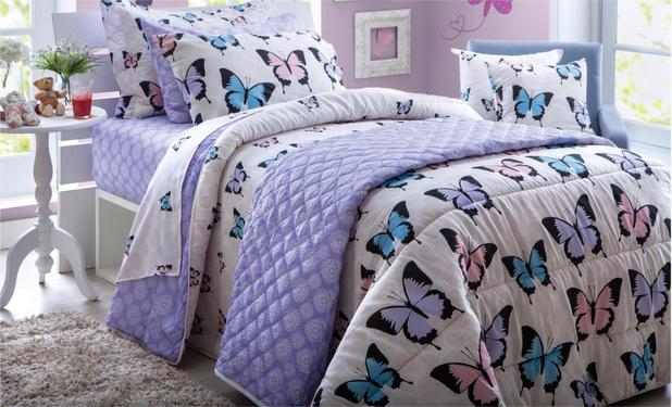 Menor preço em Jogo de Lençol Infantil 3 Peças Borboletas Aisha Box Sultan