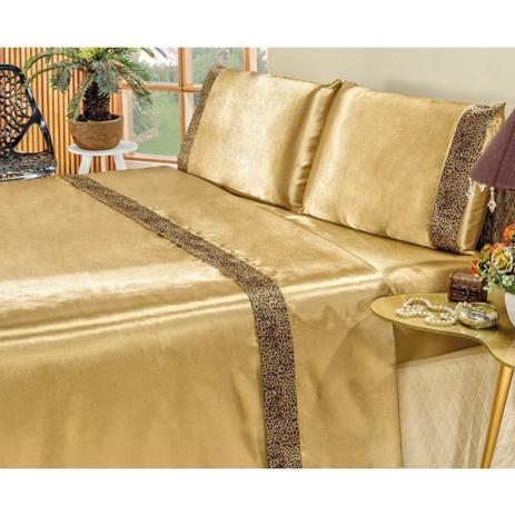 Jogo de Lençol King Size Oncinha Safari Cetim 4 Peças - Dourado - Bia enxovais Menor preço em Jogo de Lençol King Size Oncinha Safari Cetim 4 Peças - Dourado - Bia enxovais
