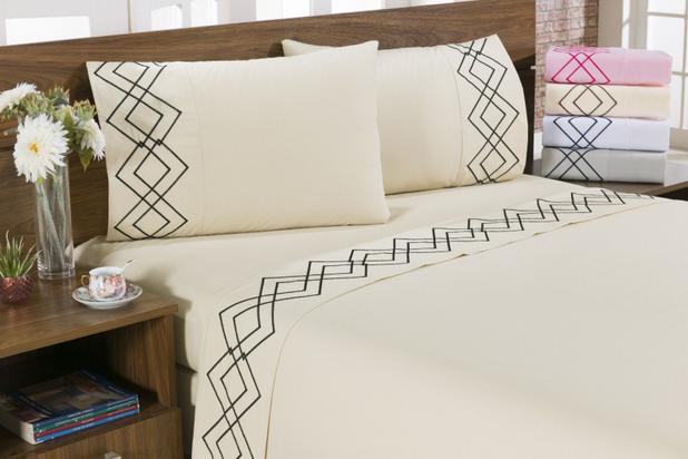 Jogo de Lençol Queen Elegante 04 Peças Bordado 100 Algodão - Cinza - Finos enxovais é boa?