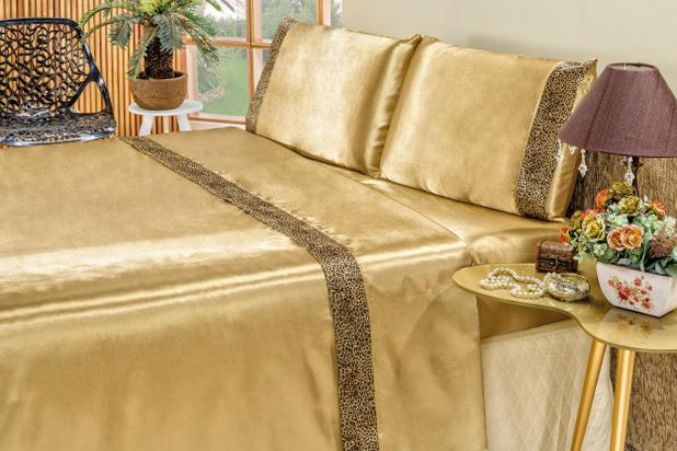 Jogo De Lençol Safari Bia Casal Queen 4 Peças Seda Alto Brilho Dourado - Home fernandes Menor preço em Jogo De Lençol Safari Bia Casal Queen 4 Peças Seda Alto Brilho Dourado - Home fernandes
