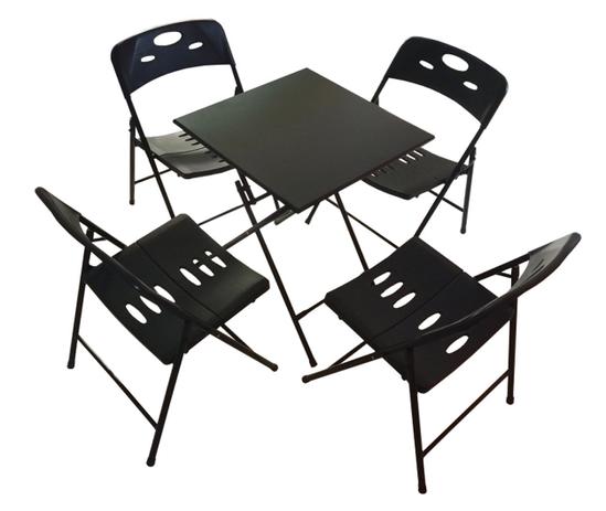Jogo de Mesa 4 Cadeiras em Ferro e Plástico Resistente Preto - Herts Menor preço em Jogo de Mesa 4 Cadeiras em Ferro e Plástico Resistente Preto - Herts