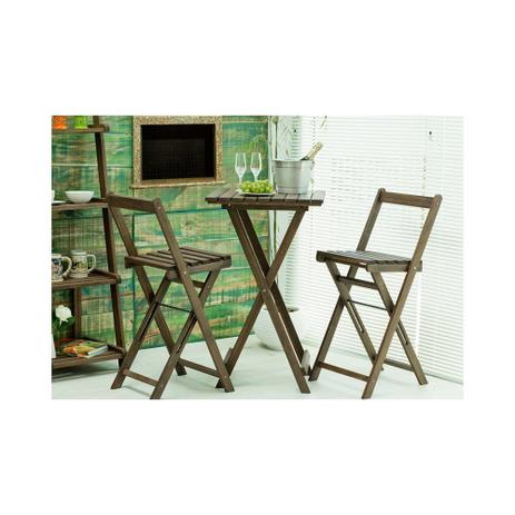 Jogo de Mesa com 2 Banquetas Dobráveis Bistrô Alto Nogueira - Mão & Formão Menor preço em Jogo de Mesa com 2 Banquetas Dobráveis Bistrô Alto Nogueira - Mão & Formão