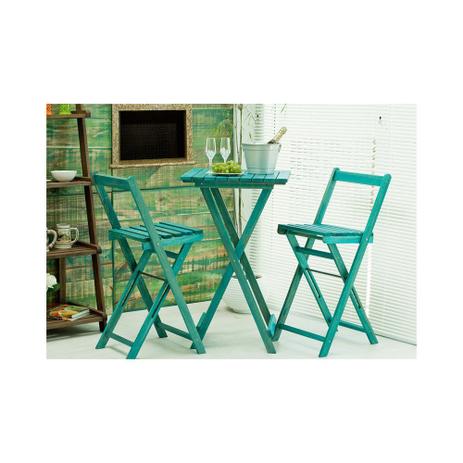 Jogo de Mesa com 2 Banquetas Dobráveis Bistrô Alto Stain Azul - Mão & Formão Menor preço em Jogo de Mesa com 2 Banquetas Dobráveis Bistrô Alto Stain Azul - Mão & Formão