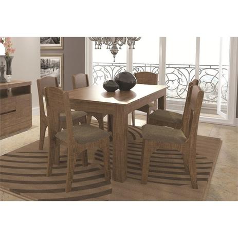 Jogo de Mesa para Sala de Jantar com 6 Cadeiras TM22 Rústico Chenile Marrom - Dalla Costa Menor preço em Jogo de Mesa para Sala de Jantar com 6 Cadeiras TM22 Rústico Chenile Marrom - Dalla Costa