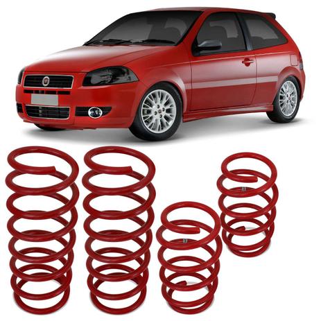 Jogo de Molas Esportivas Fiat Palio G2 G3 G4 2001 a 2013 Suspensão em Aço Vermelho - Jjespeciais Menor preço em Jogo de Molas Esportivas Fiat Palio G2 G3 G4 2001 a 2013 Suspensão em Aço Vermelho - Jjespeciais