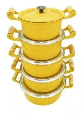 Jogo De Panela Em Aluminio Batido Fundido Grosso Amarelo - Panelasbrasil Menor preço em Jogo De Panela Em Aluminio Batido Fundido Grosso Amarelo - Panelasbrasil