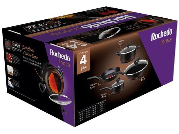 Jogo de Panelas Antiaderente 2,4mm Rochedo Inova - Preto 4 peças