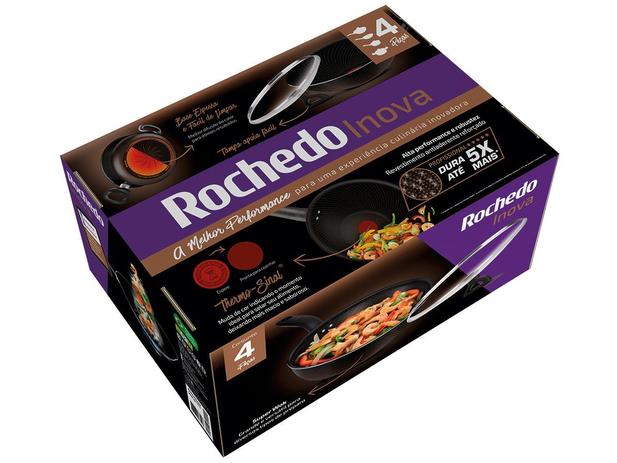 Jogo de Panelas Antiaderente 2,4mm Rochedo Inova - Preto 4 peças