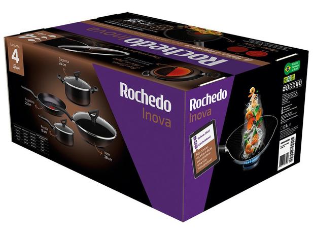 Jogo de Panelas Antiaderente 2,4mm Rochedo Inova - Preto 4 peças