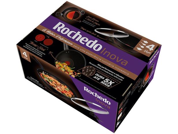 Jogo de Panelas Antiaderente 2,4mm Rochedo Inova - Preto 4 peças