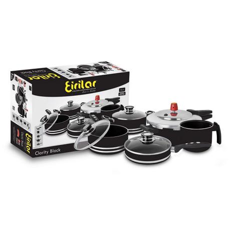 Jogo de Panelas Antiaderente Eirilar Clarity Preto 5 Peças Super Reforçada Menor preço em Jogo de Panelas Antiaderente Eirilar Clarity Preto 5 Peças Super Reforçada