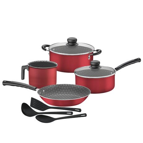 Jogo de panelas antiaderentes com utensílios 7 peças vermelha - Versalhes - Tramontina Menor preço em Jogo de panelas antiaderentes com utensílios 7 peças vermelha - Versalhes - Tramontina