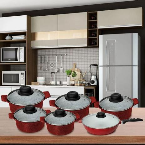 Jogo de Panelas Cerâmica Antiaderente Espátula Premium 6 Pçs Vermelho Casa Dona Menor preço em Jogo de Panelas Cerâmica Antiaderente Espátula Premium 6 Pçs Vermelho Casa Dona