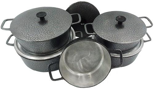 Jogo De Panelas Craqueadas Preta Em Aluminio Fundido Batido E Tampas Pesadas - 5 Peças - Panelas brasil Menor preço em Jogo De Panelas Craqueadas Preta Em Aluminio Fundido Batido E Tampas Pesadas - 5 Peças - Panelas brasil