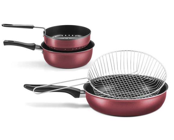 Jogo de Panelas Espagueteira e Fritadeira com Cesta Antiaderente - Mta Menor preço em Jogo de Panelas Espagueteira e Fritadeira com Cesta Antiaderente - Mta
