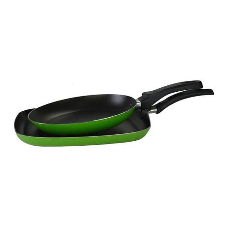 Jogo de Panelas Frigideira Bistequeira Antiaderente Verde - Inga Menor preço em Jogo de Panelas Frigideira Bistequeira Antiaderente Verde - Inga