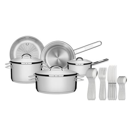 Jogo de Panelas Tramontina Solar em Aço Inox com Fundo Triplo 5 Peças com Faqueiro 24 Peças Laguna é ruim? Jogo de Panelas Tramontina Solar em Aço Inox com Fundo Triplo 5 Peças com Faqueiro 24 Peças Laguna é boa?